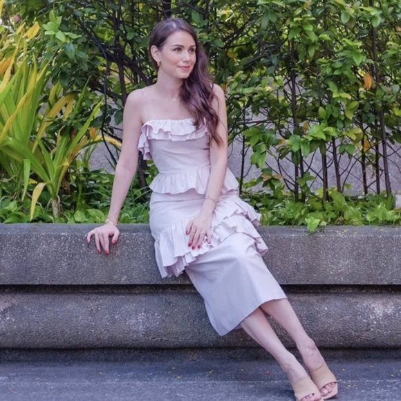 Brock Collection x H&M Flounced Dress NWT Cotton Light Pink Fitted Tiers - Picture 4 of 13